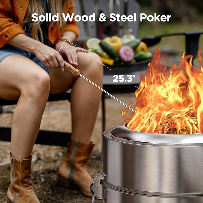 Ciays Smokeless Firepit, 19 Inch Fire Pit for Camping with Patented Technology, Portable Fire Pit for Outside with Steel Grill Rack, Fire Poker, and Bag, Easy Setup and Storage, Wood Burning