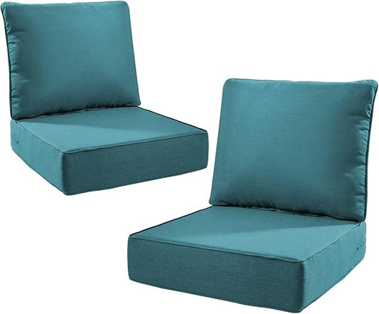 6" Thick Outdoor Cushions 22x24x6, 2-Set Deep Seat Patio Cushions with Removable Cover, Waterproof & Fade Resistant Replacement for Wicker Chair, Loveseat, Sofa - Peacock Green