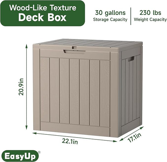 EasyUp 35 Gallon Resin Deck Box Waterproof, UV Resistant Outdoor Storage Box for Delivery, Patio, Garden, and Porch,Striped Gray