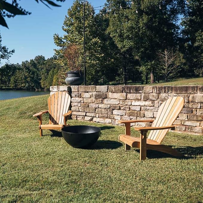 Ash & Ember 29" Hemisphere Fire Pit, Wood Burning Outdoor Fire Bowl, High-Temp Black Paint Over Cast Iron, Half-Sphere Outside Fireplace with Flanged Edge and Stable Base