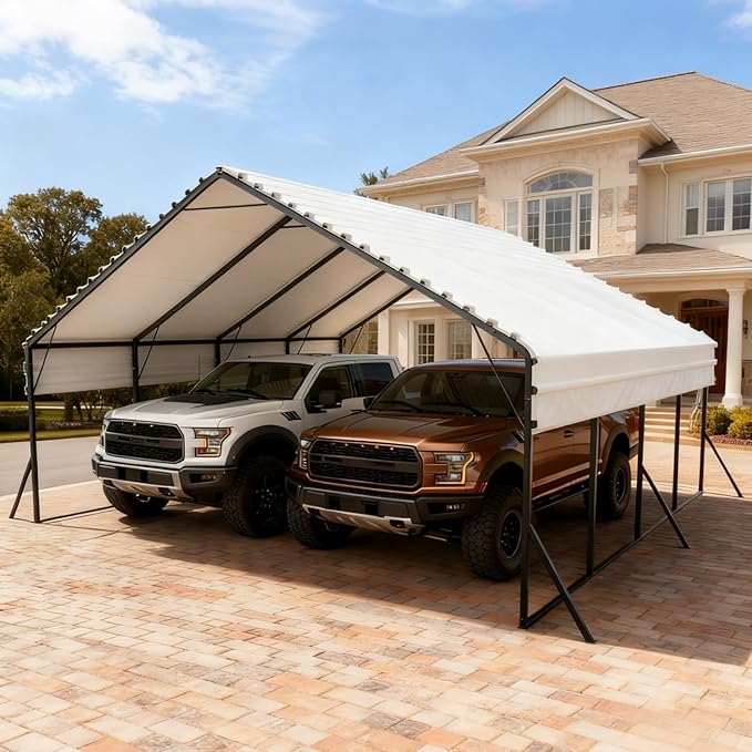 Metal Carport Heavy Duty 20x20ft Outdoor Galvanized Steel Car Port, Vehicle Canopy Garage Shade, Multi-Use Shelter for Car, Boat, Tractors & Outdoor Storage