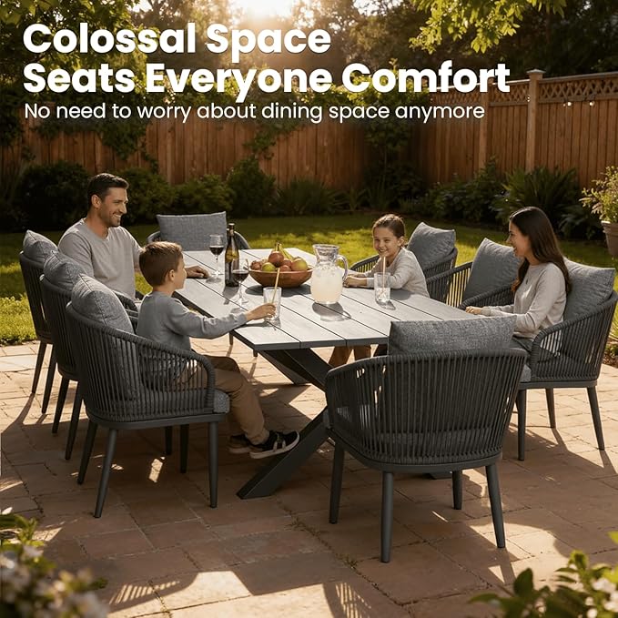 Aeeiua 98" x 38" Outdoor Dining Table, Rectangle Patio Table with Slatted Tabletop for Backyard, Garden, Deck, Poolside