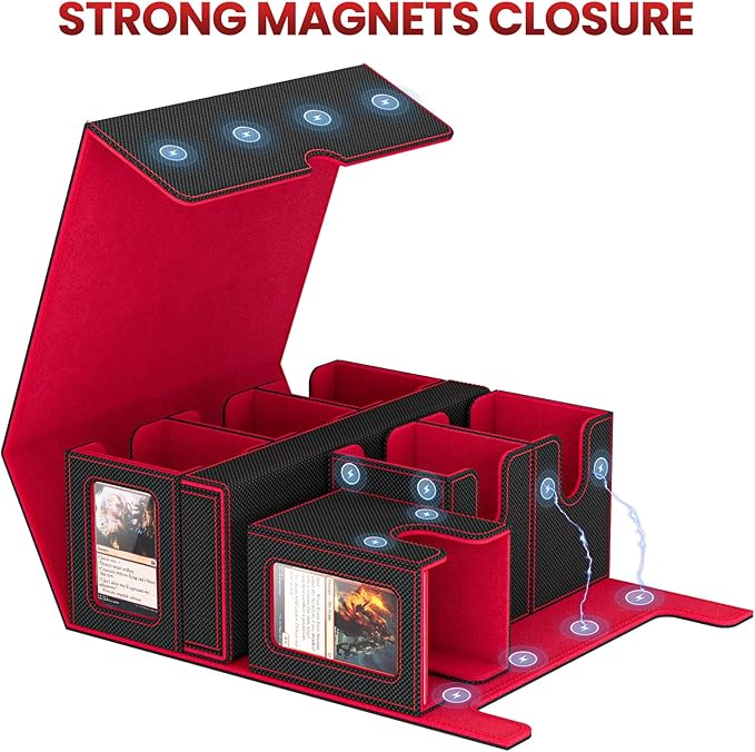 Card Deck Box for MTG with Commander Display, 7 In 1 Card Storage Box Fits 600+ Double-sleeved Cards, Removable MTG Deck Case Fit for TCG/Sports/Baseball Cards with Dice Tray