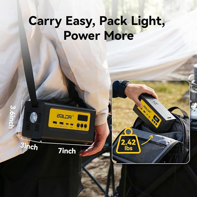BALDR Portable Power Station 28000mAh, 90Wh LiFePO4 Battery Backup Camping Solar Generator Fast Charging with AC Outlet 150W Peak Power Bank for Home Backup Outdoor Emergency