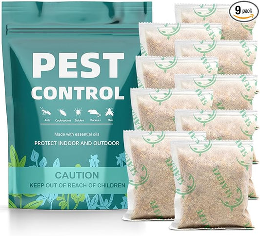 Pest Control Pouches Repel Mice, Mouse, Rats, Ants, Roaches, Spiders, Moths & Other Pest, Indoor Mice Repellent, Mouse Repellant, Rat Repellent Safe for Kids & Pets -9 Pouches