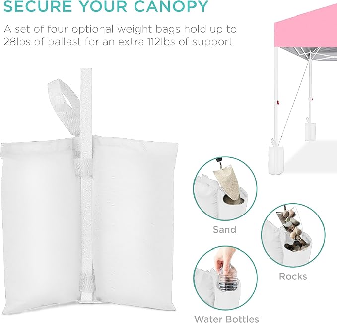 Best Choice Products 8x8ft 1-Person Setup Pop Up Canopy Tent Instant Portable Shelter w/ 1-Button Push, Case, 4 Weight Bags - Pink/White