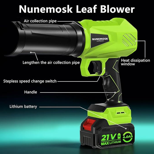 Leaf Blower Cordless with Battery and Charger, 1000,000RPM Mini Leaf Blower, Fast Charger & Extended Nozzle Design, Handheld Lightweight Blowers for Lawn Care,Patio Cleaning,Car,Leaves,Dust (Green)