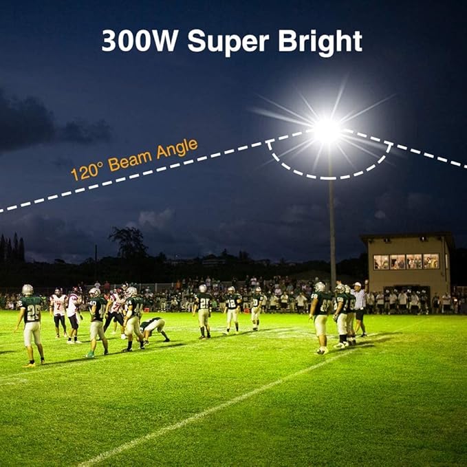 XYCN 300W LED Flood Light (2000W Equivalent), Super Bright 42,500LM 5000K Daylight IP66 Waterproof Security Outdoor LED Arena Lights Commercial Lighting Floodlight for Backyard|Court|Stadium|Yard