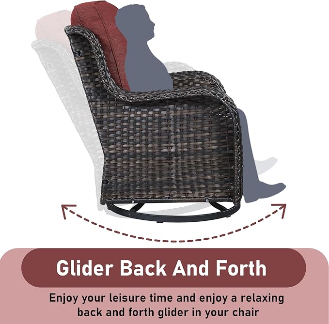 Wicker Patio Furniture-7 Pieces Rattan Patio Furniture Set Outdoor Patio Couch with Swivel Patio Chairs Ottomans and Coffee Table for Deck Poolside Backyard-Brown/Red