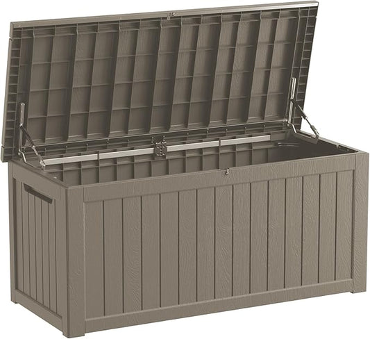 Mersco 270 Gallon Double-Wall Resin Deck Box - Lockable Waterproof Outdoor Storage Box, 1000lbs Capacity & Doubles as Seating for Patio Furniture - Garden Tools, Pool Accessories (Grey)