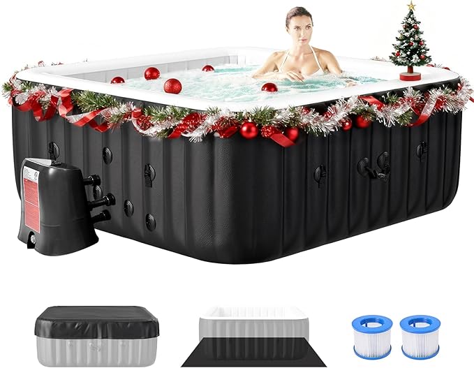 Inflatable Hot Tub, 240 Gal Large Square Portable Blow Up Hot Tub, 4-6 Person Leak-Proof PVC Outdoor Spa with 120 Air Jets, Heater Pump and Insulated Cover, 73x25 Inch