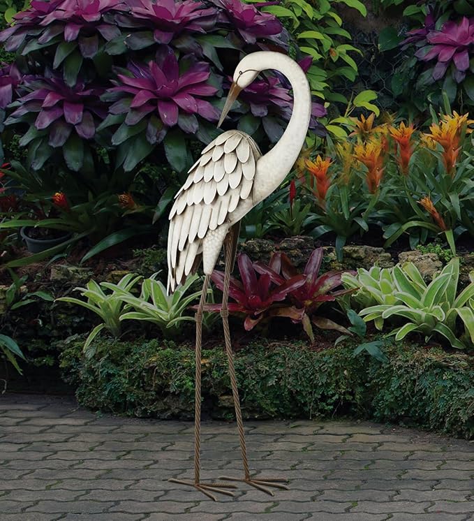 Regal Art & Gift Metal Egret Statue – Coastal Heron Garden Sculpture, Elegant Bird Decor for Lawn, Patio, or Beach House Yard – Sturdy Outdoor Standing Crane Ornament, 15.25""L x 8.25""W x 40.5""H