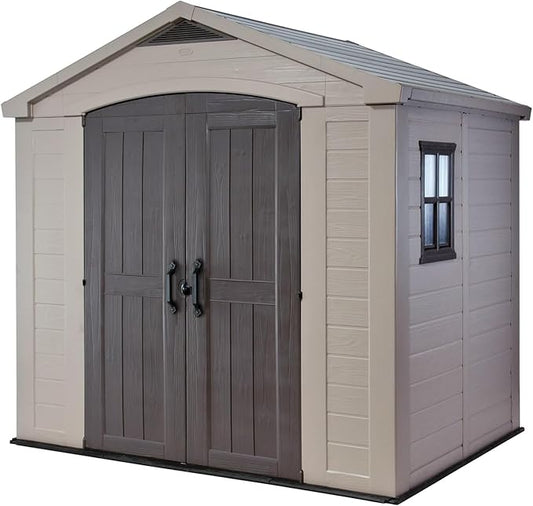 8x6 Ft All-Weather Storage Shed with Skylight,Window,Built-in Ventilation,Walls, & Lockable Double Doors for Patio Furniture Lawn Mower Tools and Bike Storage Lockable