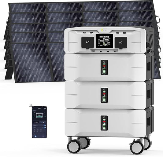 IEE SP5000 7680Wh Solar Power Station, 5000W(9000 Peak) AC Output, 120V/240V Split Phase LFP Battery with 5x200W Solar Panels, 1.6h Fast Charge Portable Power Generator for Home Backup, Emergency, RV