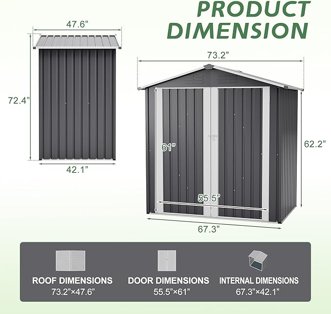 6 x 4 FT Outdoor Storage Shed with Floor Base & Lockable Hinge Door,Metal Garden Shed W/Sloped Roof,for Backyard Patio Lawn,Gray
