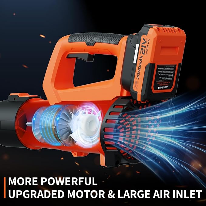 Leaf Blower, 21V Cordless Electric Blower with 2 2.0Ah Batteries and 1 Hour Fast Charger, Lightweight Leaf Blower for Patio Cleaning, Lawn Care, Blowing Fallen Leaves and Dust, etc.