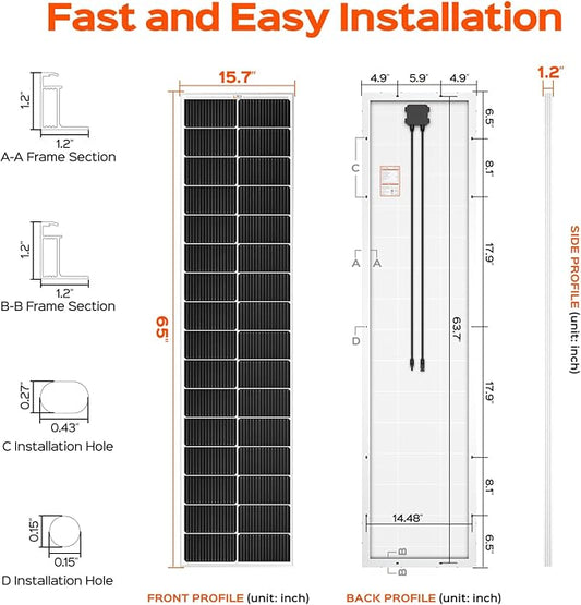 RICH SOLAR MEGA 130 Slim 2 Pack of 130 Watt Monocrystalline Solar Panel for RV, Trailer, Motorhome