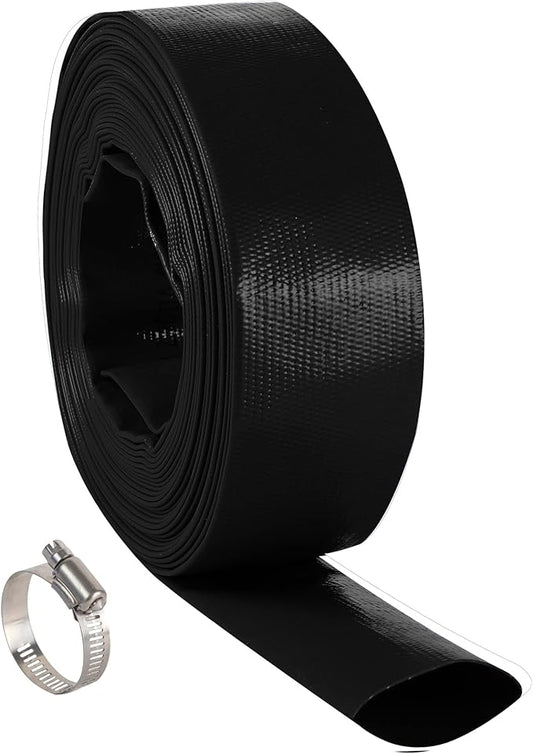 3" x 50 FT Pool Backwash Hose, Black Heavy Duty Reinforced PVC Lay Flat Water Discharge Hose