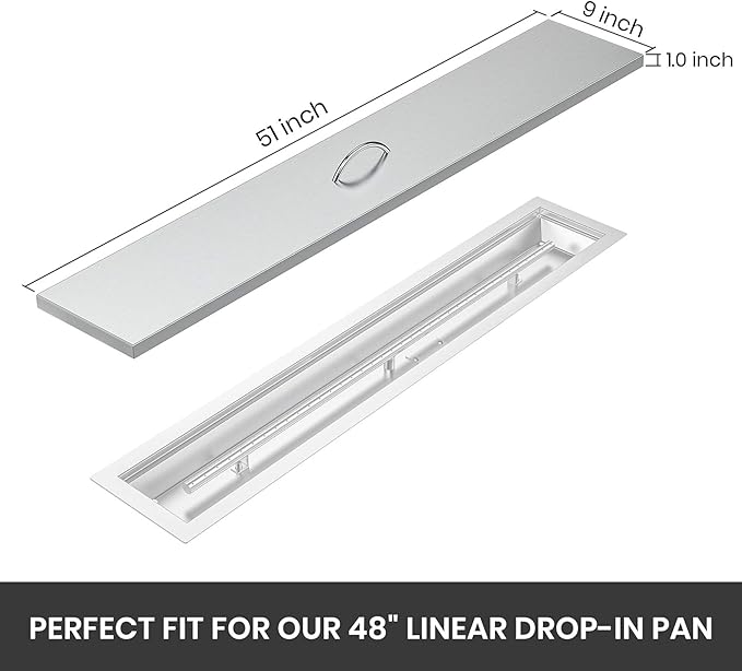 Stanbroil Fire Pit Lid Fits 48 x 6 Inches Linear Drop-in Burner Pan, Solid Stainless Steel Cover for Outside Firepit