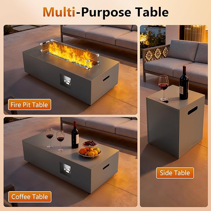 Outdoor Fire Pit Table Propane Gas Fire pits &Outdoor Fireplaces 42″ Rectangular Firepit Table, 50,000 BTU Fire Table for Patio Set, Sand