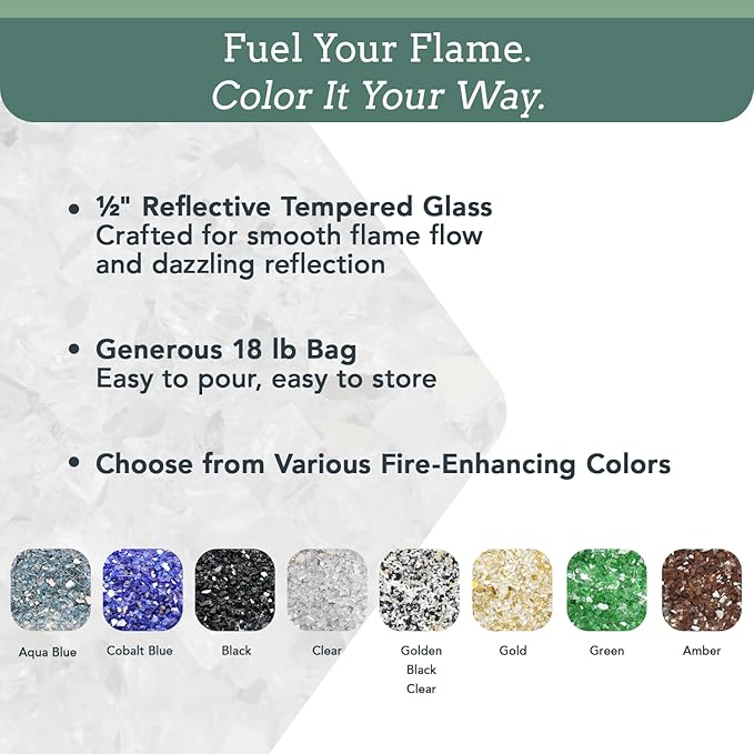 Fire Glass for Fire Pit - Black - 0.5 Inch 18 lbs - High Luster Reflective Tempered Glass Rocks for Natural or Propane Gas Fireplace or Fire Pit (0.5 Inch - Ref. Black, 18.00, Pounds)…