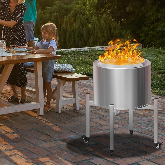 BBQ-PLUS 15-27 inch Universal Firepit Stand with Wheels for Solo Stove Bonfire Yukon Ranger 2.0 and Other 15~27" Outdoor Fire Pits,Adjustable Fireplace Accessory for Camping Outdoor