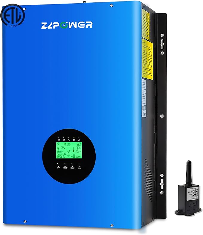 CAMINI 8000W 48V Hybrid Solar Inverter, 24000W Peak, 120/240V Split Phase Pure Sine Wave, UL1741 Certified, Built-in 2 MPPT Solar Charger, Low Frequency Off-Grid Inverter for Home & Business