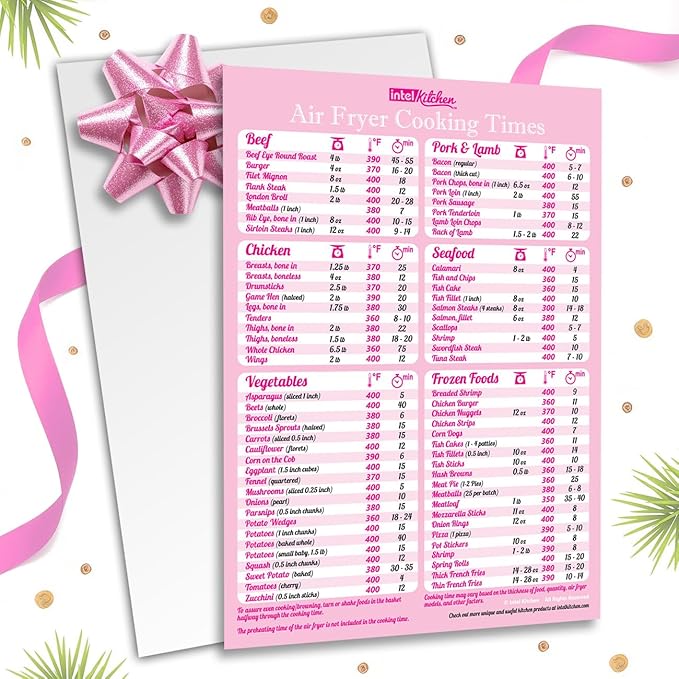 Must-Have Air Fryer Accessories Air Fryer Cooking Times All-In-One Magnet Accurate Instant Guide Big Text Easy To Read Healthy Handy Quick Cheat Sheet Chart 8”x11” Kitchen Gift Recipe Cookbooks - Pink