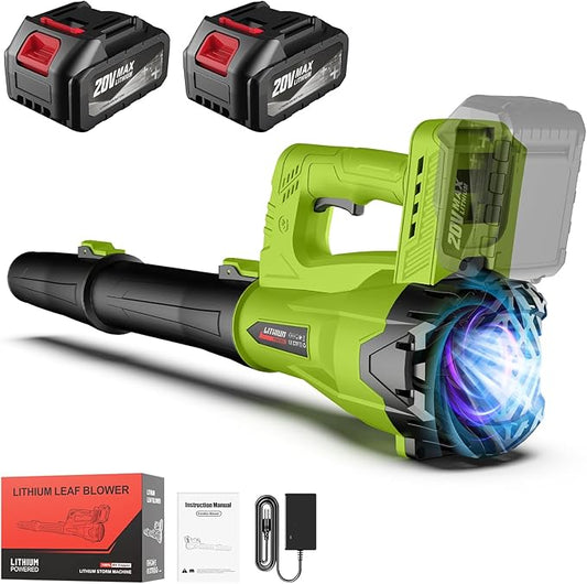 Leaf Blower Cordless with 2 x 4.0 Ah Battery and Charger, 160MPH/580CFM High Power Lightweight Handheld Electric Snow Blower with 2 Extended Tubes for Lawn, Yard, Leaves, Dust, Snow Care (Green)