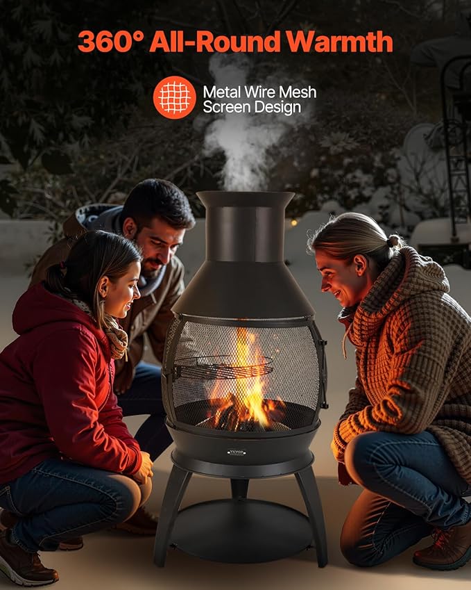 VEVOR Chiminea, 22 Inch Outdoor Wood Burning Firepit, Iron Spherical Fireplace for BBQ & Warming, Wooden Fire Pit with Grill Mesh, Chimney Coat & Rustproof Chiminea Lid, for Patio, Garden, Backyard