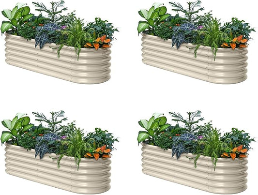 4-Pack Raised Garden Bed 6x2x1.5 ft, 17" Tall Galvanized Metal Planter Boxes Outdoor, Durable Steel Flower Bed for Herb Strawberry, Zn-Al-Mg Garden Boxes for Small Space - Sand Beige