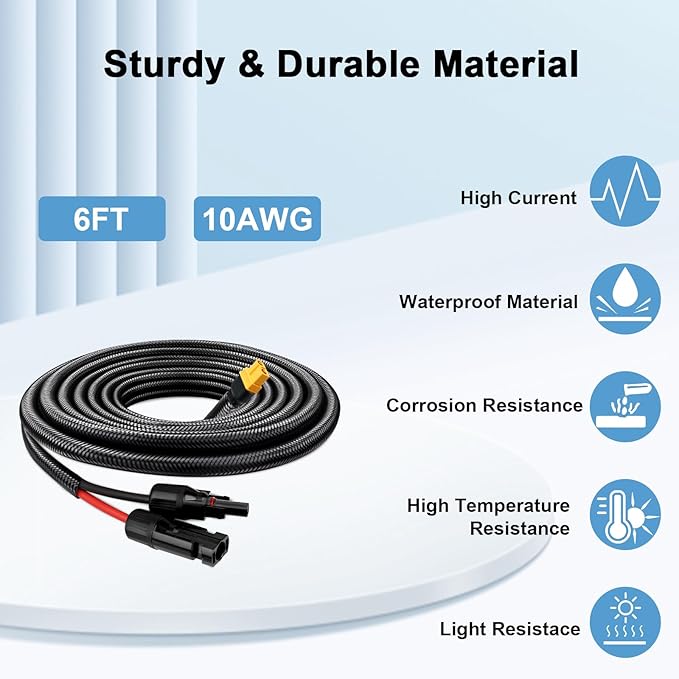 MOOKEERF Solar to XT60 Cable 10AWG 6FT Solar Connector to XT60 Adapter Cable for Solar Panel to Battery RV Portable Power Station Solar Generator - 6 Foot