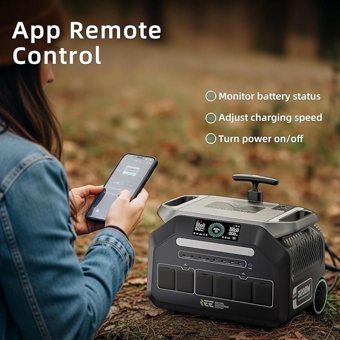 IEE 3200W Solar Generator P3200 with 400W Solar Panel, 2048Wh Portable Power Station, 1800W AC Charging & 1000W Solar Charging, LFP Battery, 14 Output Ports, APP Control, for Home Backup, Camping, RV
