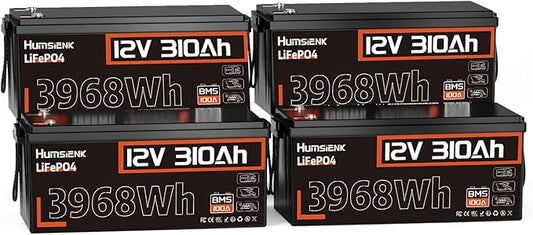 48V 310Ah (4 Pack 12V 310Ah) LiFePO4 Lithium Battery – Max. 3968Wh, 15000+ Deep Cycle Battery with 100A BMS, Low-Temp Cutoff | A+ Grade Cells for Marine, Trolling Motor, Off-Grid Home Energy Storage