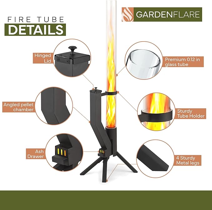Smokeless Fire Pit - Outdoor Wood Pellet Fire Tube Stainless Steel firepit for Ambience Fire on Your Backyard, Patio, Porch & Garden (Matte Black, Classic)