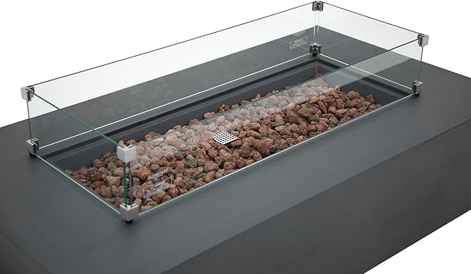 AMS Creations | Madison 60" Bundle Rectangular Natural Gas Outdoor Fire Pit Table | Dark Gray Concrete GFRC | Smooth Texture or Surface | Electronic Ignition | Outside Backyard Fireplace