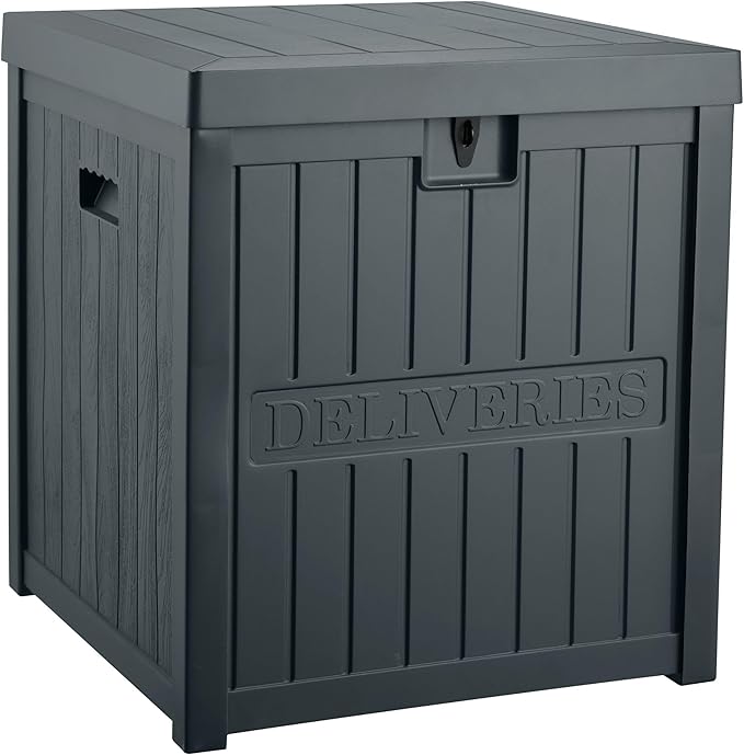 51 Gallon Resin Package Delivery Box for Outside, Lockable Secure Bin for Front Porch, Large Deck Boxes Outdoor Waterproof, Driver Snack Box, Grey