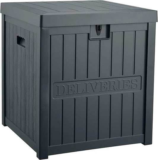 51 Gallon Resin Package Delivery Box for Outside, Lockable Secure Bin for Front Porch, Large Deck Boxes Outdoor Waterproof, Driver Snack Box, Grey