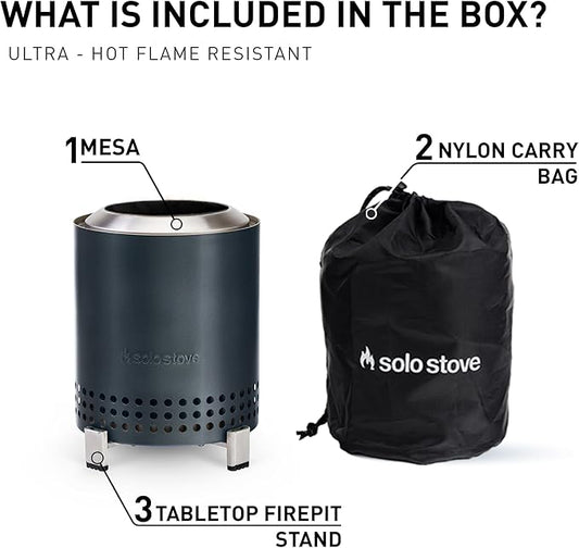 Solo Stove Mesa, 5.1 Inch Tabletop Fire Pit with Stand - Smokeless, Stainless Steel Fire Pit for Camping, Outdoor & Patio- Wood Burning or Pellet Fueled Portable Bonfire, 1.4lbs, Gunmetal