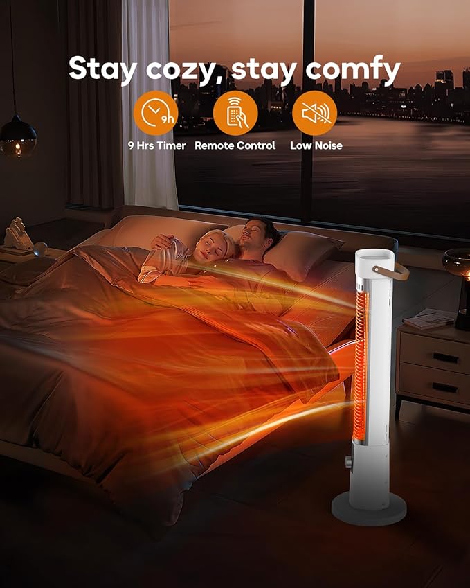 Patio Heater for Outdoor Use, 32.1" 1500W Electric Space Heater Indoor, 60-Degree Oscillating Portable Infrared Heater, with Timer, Remote, for Patio, Gazebo, White