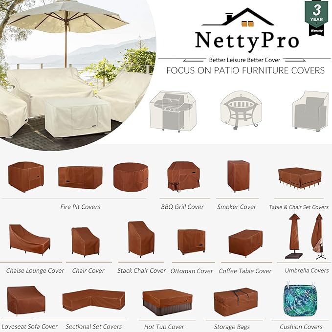NettyPro Fire Pit Cover Round Waterproof Outdoor Firepit Cover for Gas Propane Fire Pit Table, 50 x 24 inch, Brown