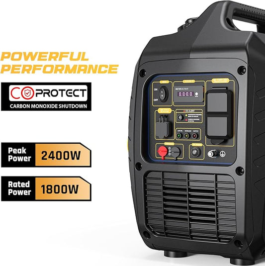 2400 Watts Portable Inverter Generator - Small Gasoline Powered for Home Backup, Camping, RV, Tailgating & Emergencies with CO Protection, Eco Mode, Recoil Start, Parallel Capable