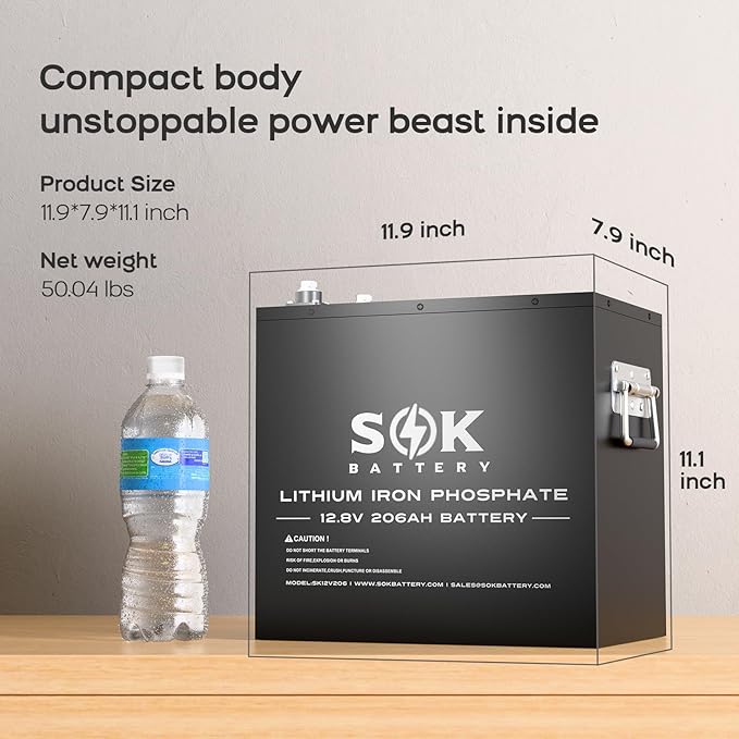 SOK Battery 12V 206Ah Heated LiFePO4 Metal Box SK12V206H