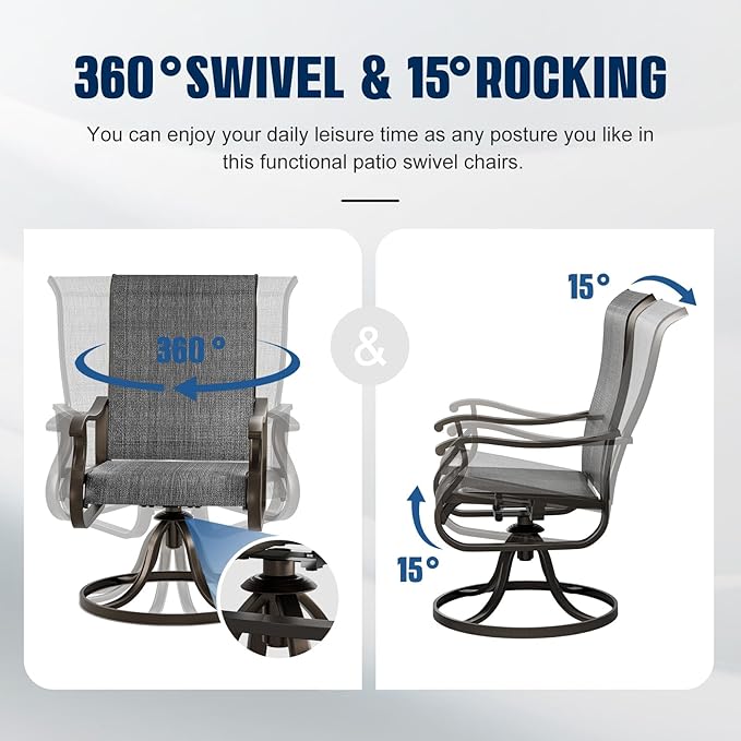 UDPATIO Patio Swivel Dining Chairs Set of 8, Outdoor Swivel Chairs Patio High Back with All Weather Textilene Metal Rocking Frame for Lawn Garden Backyard, Dark Gray