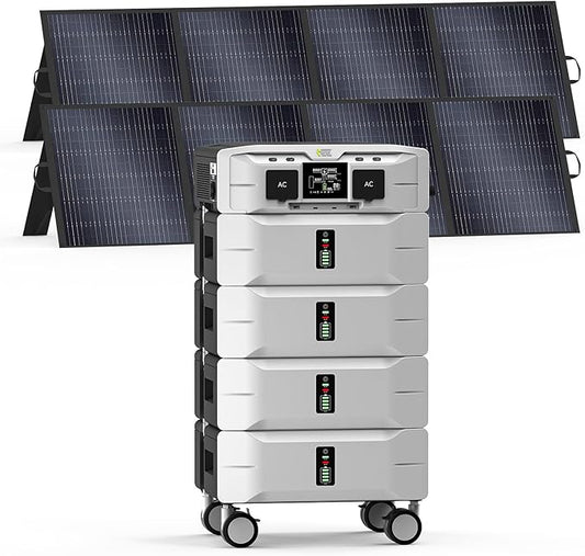 IEE SP5000 Solar Generator 5000W, 10.24kWh Power Station with 2x200W Solar Panels, 5 AC Outlets(9000W Surge), 120V/240V Dual Voltage, LiFePO4 Battery for Home Backup Outdoors Camping RV Emergency