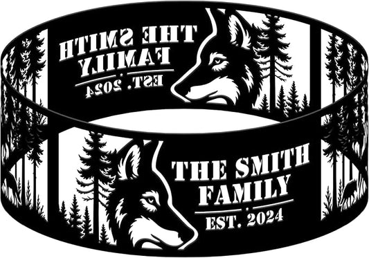 Personalized Fire Pit Ring 360 Degree, Outdoor Fireplace, Custom Text Fire Pits for Outside, Patio Firepit, Camping Bonfire Firepits, Garden BBQ Backyard Decor (Wolf)