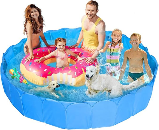Alvantor Extra Large Foldable Dog Pool for Large Dogs, 87" x16'' Non-Slip Pet Pool 5 Layers Protection Heavy Duty Steel & Oxford Fabric Kids Pool Portable Outside Swimming Pool for Backyard - Blue