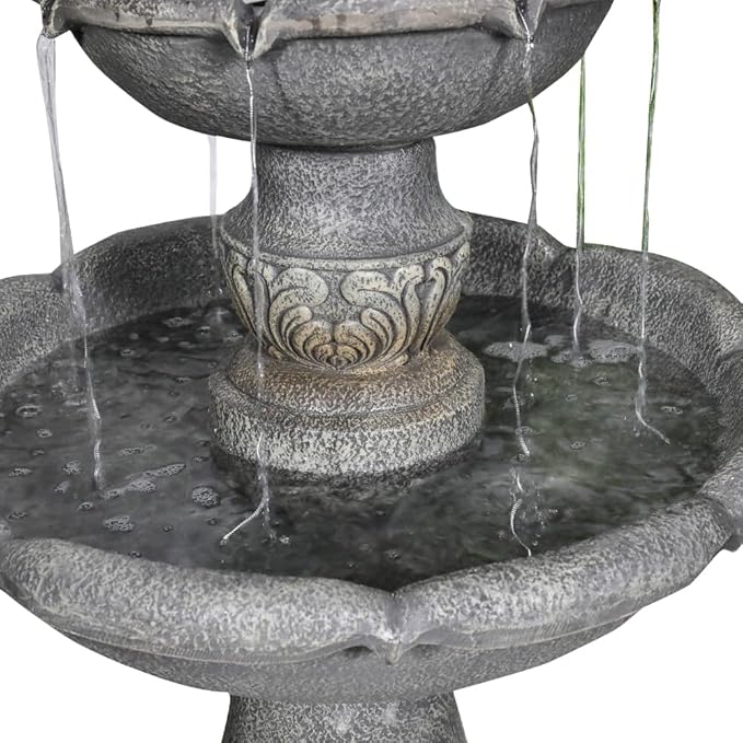 ourrco Garden Rustic Outdoor Floor 2-Tier Water Fountains 48.4" H Classical Flowerpot Shape Top Concrete Fountain and Waterfalls for Outdoor, Garden, Backyard, Porch, Deck, Patio