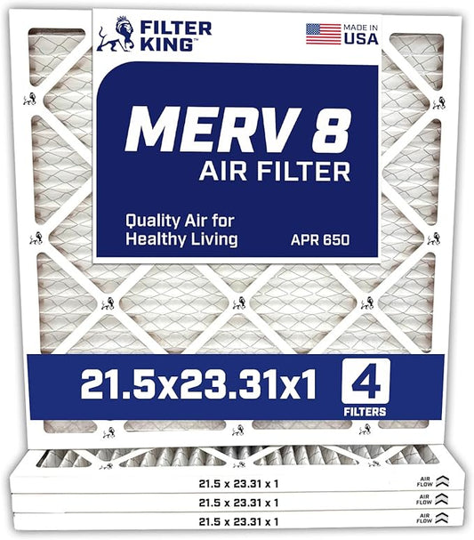 Filter King 21.5x23.31x1 Air Filter | 4-PACK | MERV 8 HVAC Pleated A/C Furnace Filters | MADE IN USA | Actual Size: 23.5 x 23.31 x .75"