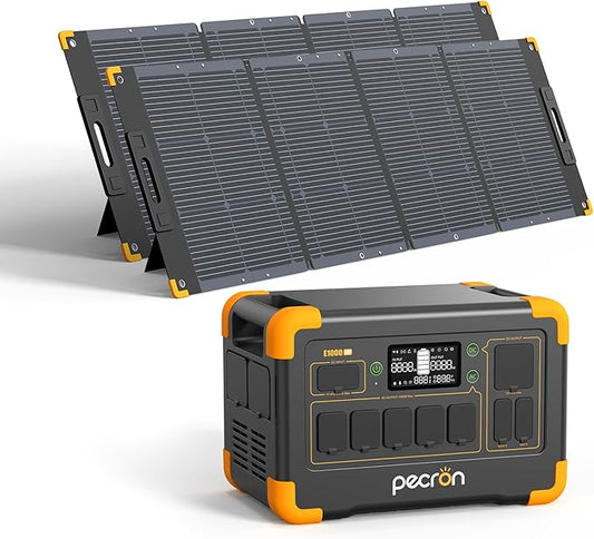 pecron 1800W Solar Generator with 2x300W Solar Panels, 1024Wh Portable Power Station LiFePO4 Battery Backup, 100W USB-C Output Solar Generator, Fast Charging for Home Use, Camping, RV, Emergencies